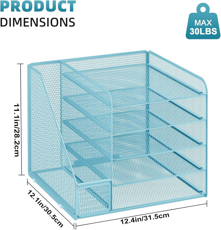 Marbrasse Schreibtisch Organizer und Büro Zubehör,5-Tier Briefablage Organizer mit Briefständer,Mesh
