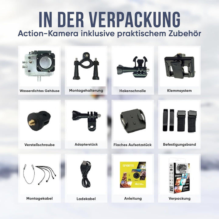 Strex Action Cam 4K 16MP - 60FPS / 30M Wasserdicht/WiFi - Inklusive Zubehör - Action Kamera - Unterw