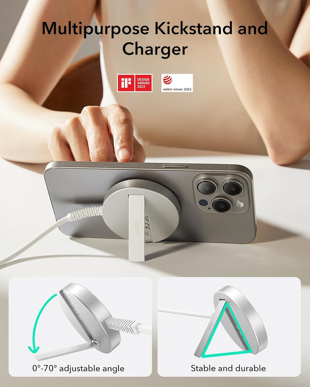 ESR für Magsafe Ladegerät 15W,Wireless Charger mit Ständer für iPhone 17/17e/16/15/14/13/12, AirPods