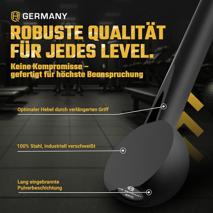 HQ Germany® Macebell [2-10kg] - 100% Stahl, ±200g Gewichtstoleranz - Pulverbeschichtete Mace Bell, G