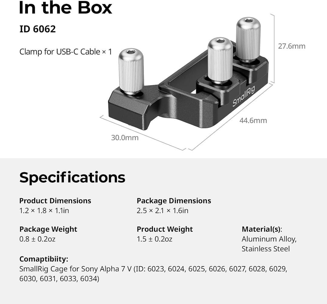 SMALLRIG Clamp for USB-C Cable for Sony Alpha 7 V Cages 6062