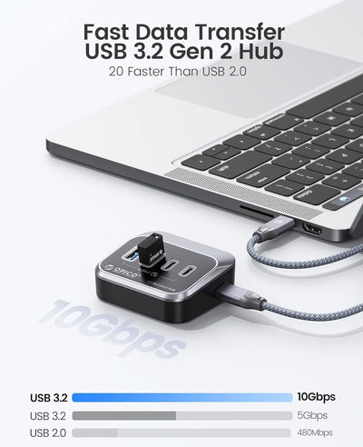 USB Hub 3.2 Gen 1, ORICO 4 Port USB C Hub auf 2 USB-A und 2 USB-C, 10Gbps Datenhub USB Verteiler, US