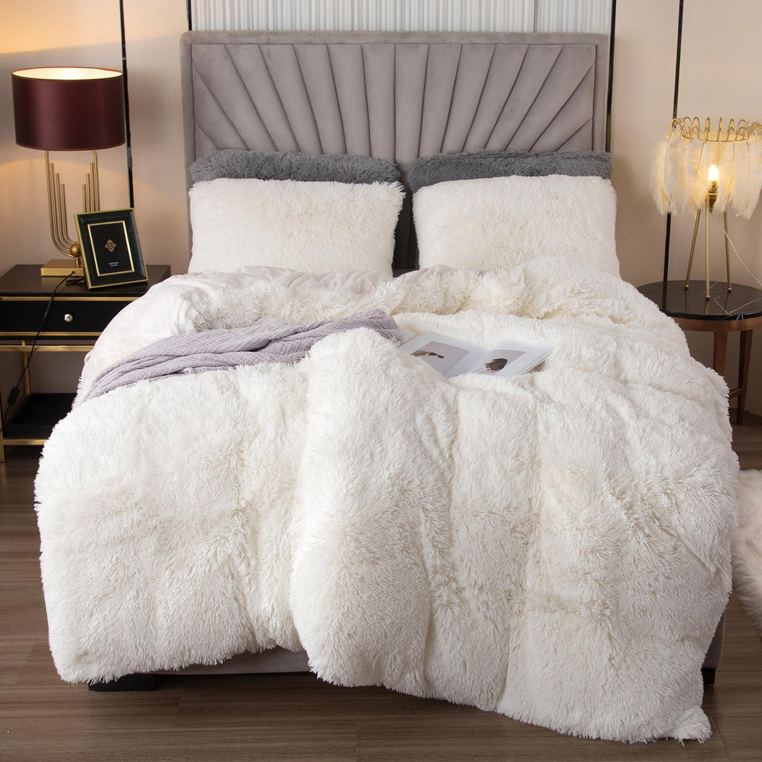 EMME Plüsch Bettwäsche Set 220x240cm Biber Flauschige Bettdecke Set für Bett Shaggy und Plüsch weich