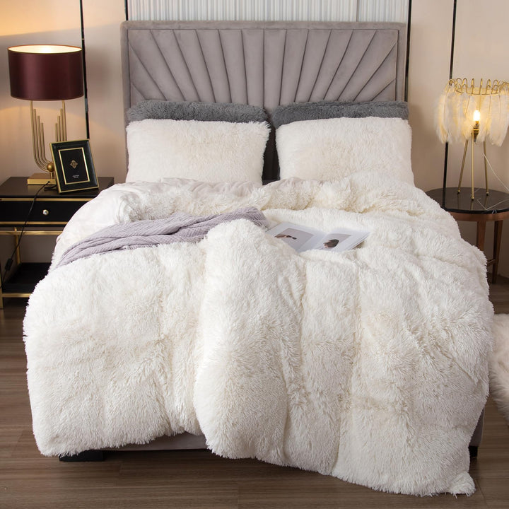 EMME Plüsch Bettwäsche Set 220x240cm Biber Flauschige Bettdecke Set für Bett Shaggy und Plüsch weich