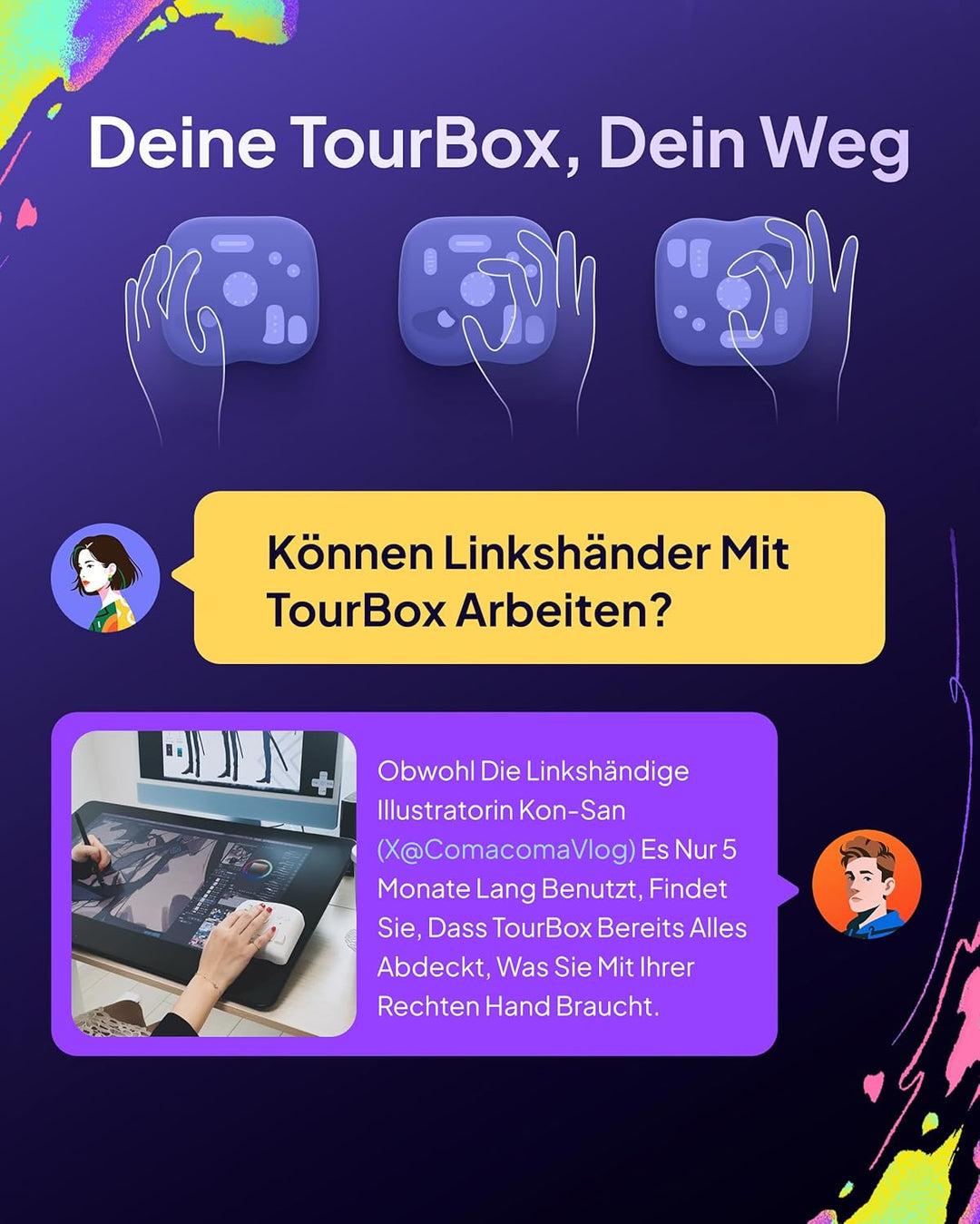 TourBox Lite, Controller Tastatur für Zeichentablett Foto Video Editing (Bluetooth Solo, Middle) Mid