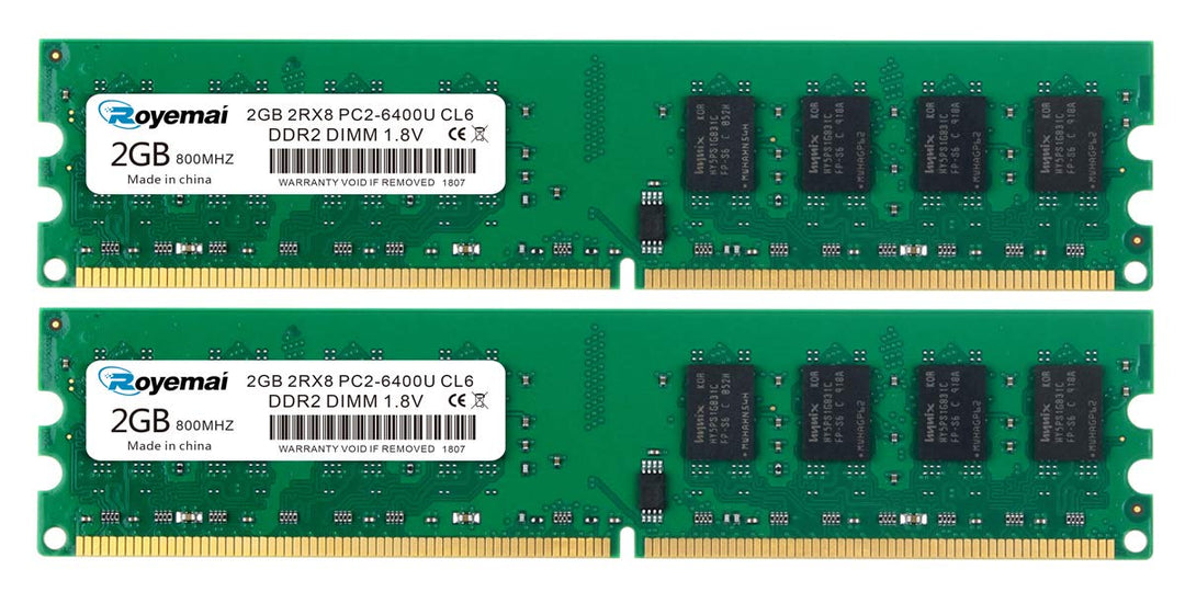 4GB Kit (2X2GB) PC2 6400 RAM, DDR2 800 PC2-6400U 4GB DDR2 2Rx8 CL6 1,8V Desktop Arbeitsspeicher Memo