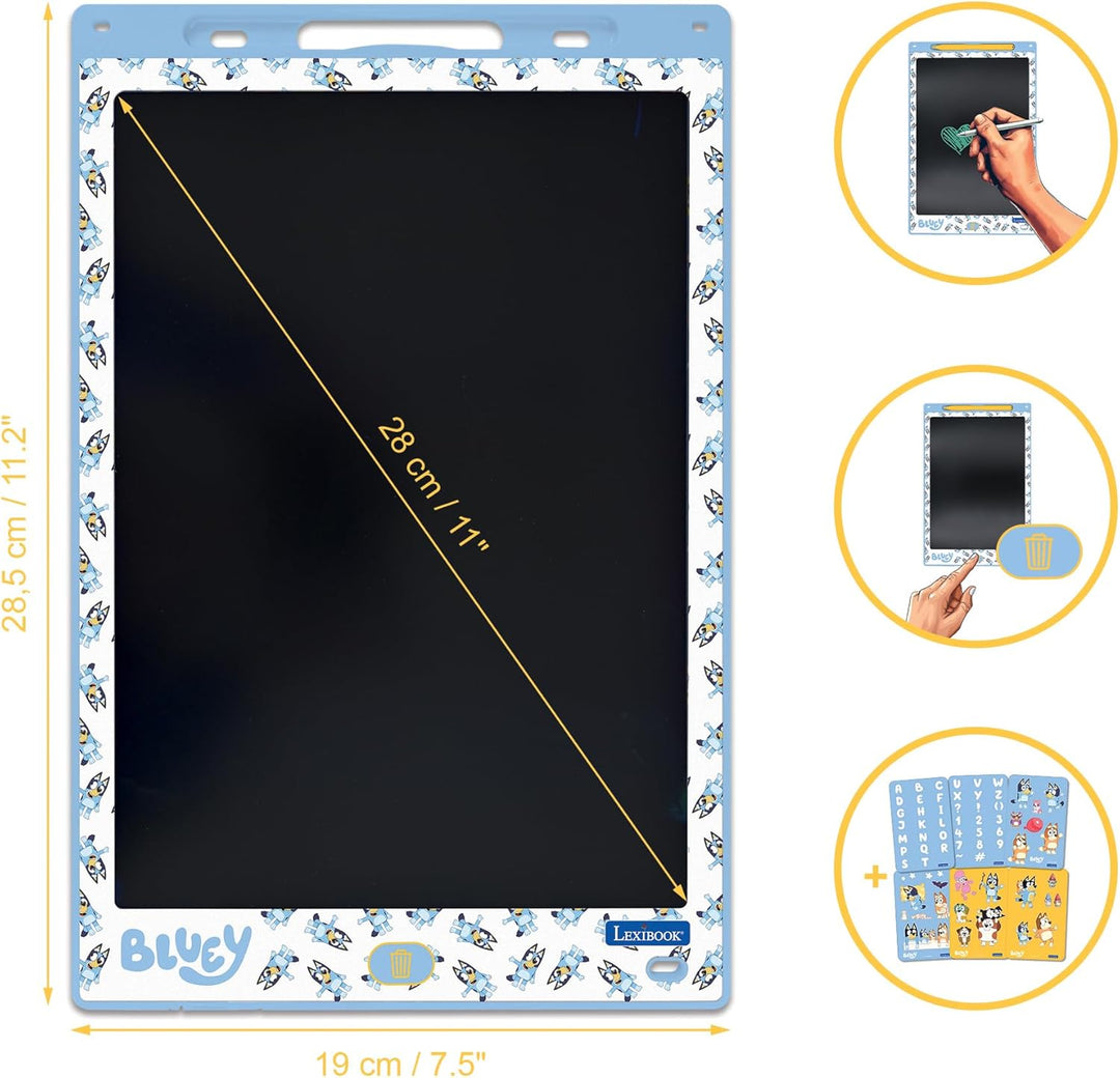 Lexibook, Multicolor E-Ink Zeichen-Tablet 28 cm mit Bluey-Schablonen, Blau, CRT10BY, Bluey