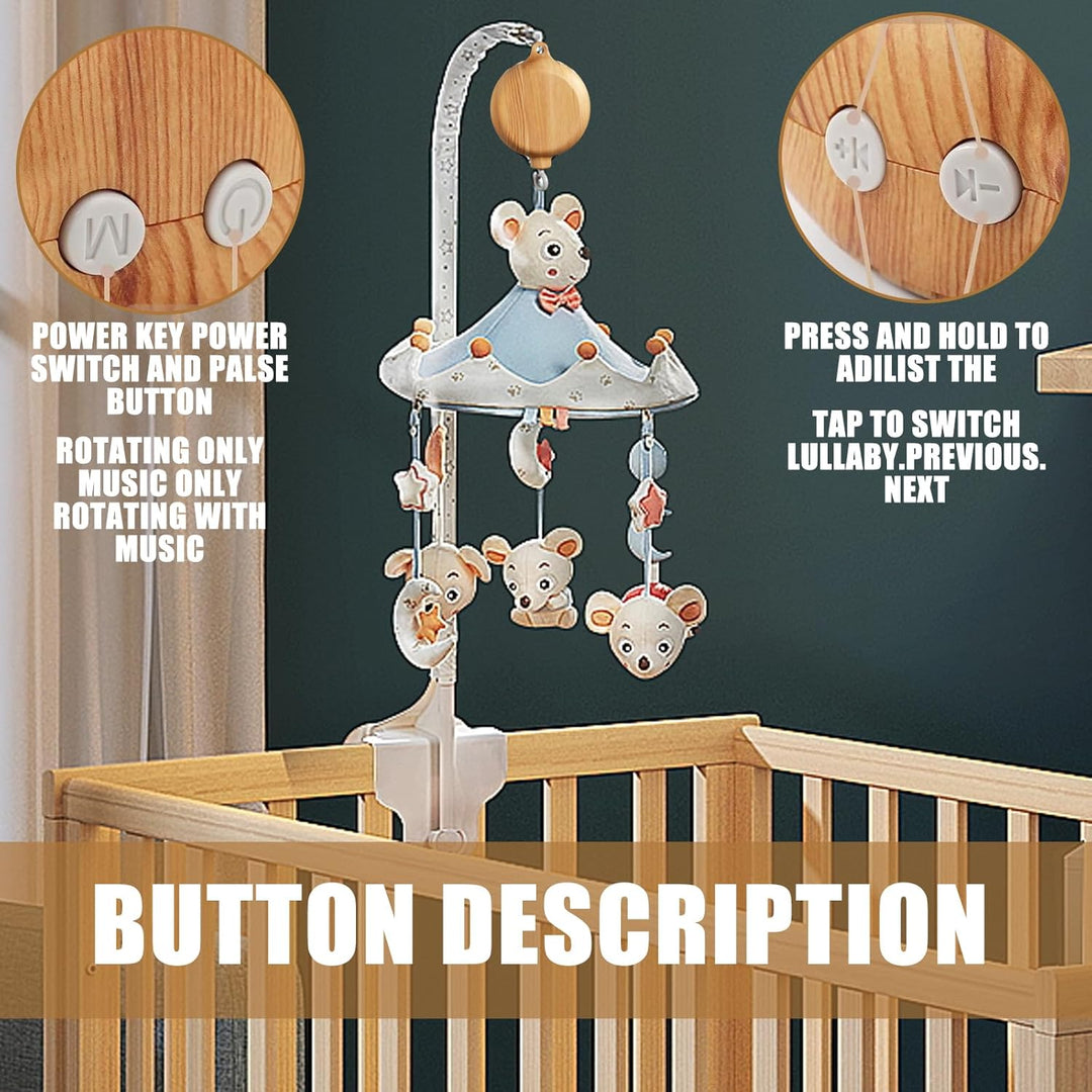 Baby Mobile Spieluhr Music Box Bettglocke,Holzoptik Kinderbett Mobile Motor Baby Spieluhr Spinner Mo