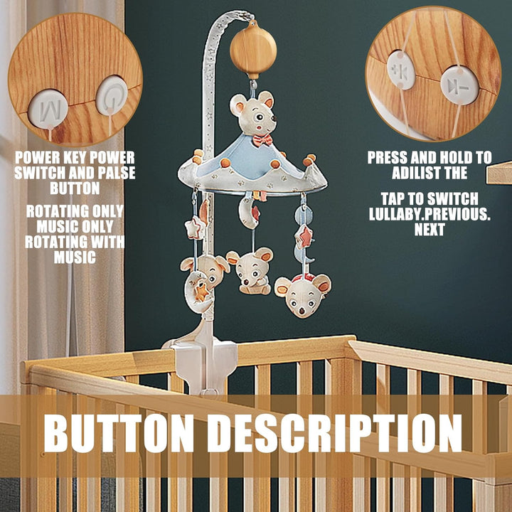 Baby Mobile Spieluhr Music Box Bettglocke,Holzoptik Kinderbett Mobile Motor Baby Spieluhr Spinner Mo