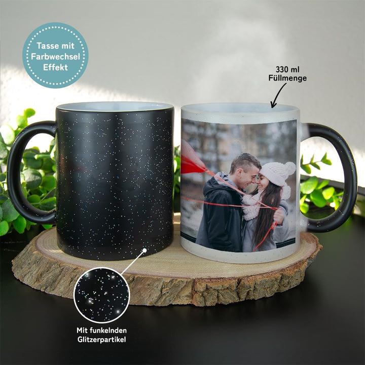 glitzertassen.de® | Personalisierte Magic Glitzertasse mit Text/Bild | Farbwechseltasse mit Glitzer