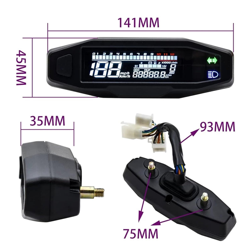 KAOLALI Universal-Digital-Tachometer für Motorrad, mit LCD-Display, Vergaser, Kilometerzähler mit Se