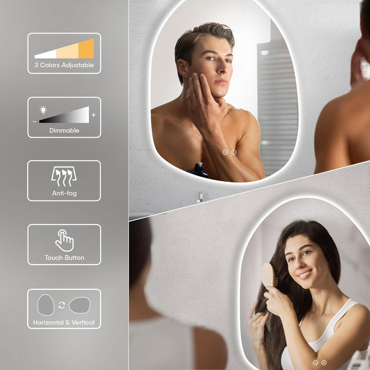 Dripex Badezimmerspiegel Led Badspiegel, Asymmetrisch, Touch-Schalter, Dimmbar, 3 Lichtfarbe Einstel