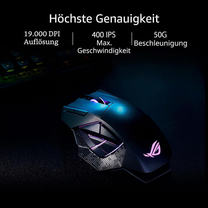 ASUS ROG Spatha X Gaming Maus (kabellos, kabelgebunden, magnetische Ladestation, 12 programmierbare