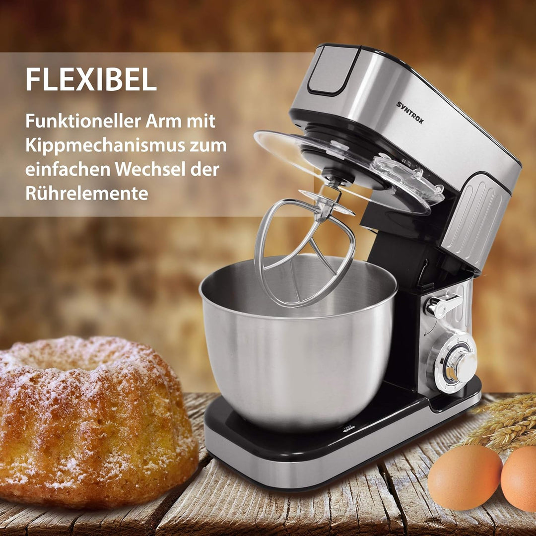 Syntrox Germany leistungsstarke Küchenmaschine Knetmaschine Mixer mit Fleischwolf in zeitlosem Desig