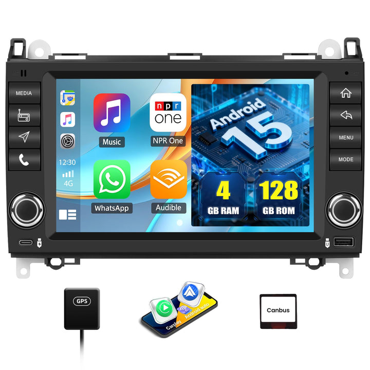 CAMECHO 4G+128G Android 15 Autoradio für Mercedes Benz W169 B200/W245 W639 Viano Sprinter mit Apple