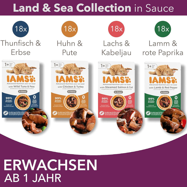 IAMS Delights Land & Sea Collection Katzenfutter Nass - Multipack mit Fleisch und Fisch Sorten in Sa