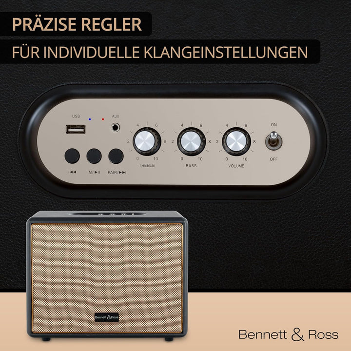 Bennett & Ross BB-880BK Blackmore Giant - Retro Bluetooth Lautsprecher in Lederoptik - TWS-Funktion