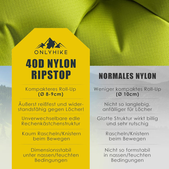 ONLYHIKE® Isomatte Ultraleicht [gratis Camping Kissen] I Outdoor Camping Matratze I rutschfeste Matt