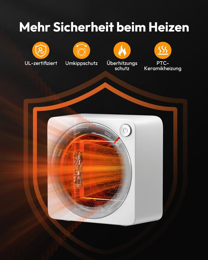 Gaiatop Mini Heizlüfter Energiesparend 500W, Heizlüfter Klein mit 2s PTC-Keramikheizung, mit Überhit