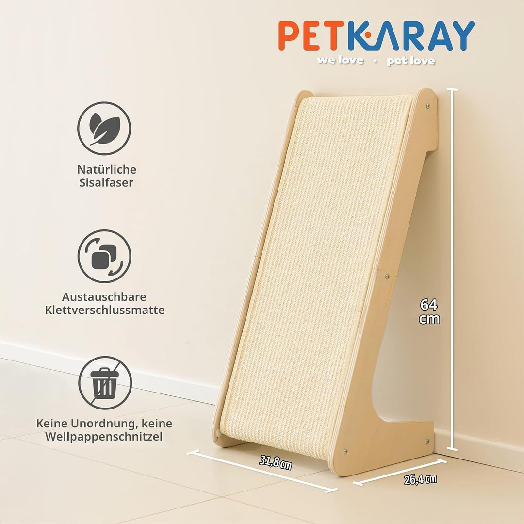 PETKARAY L-förmiges Dual-Use Sisal Kratzbrett für Katzen, 64 cm Hohe Kratzsäule aus Natürlichem Sisa