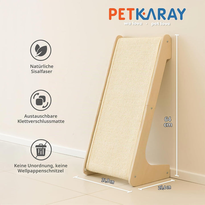 PETKARAY L-förmiges Dual-Use Sisal Kratzbrett für Katzen, 64 cm Hohe Kratzsäule aus Natürlichem Sisa