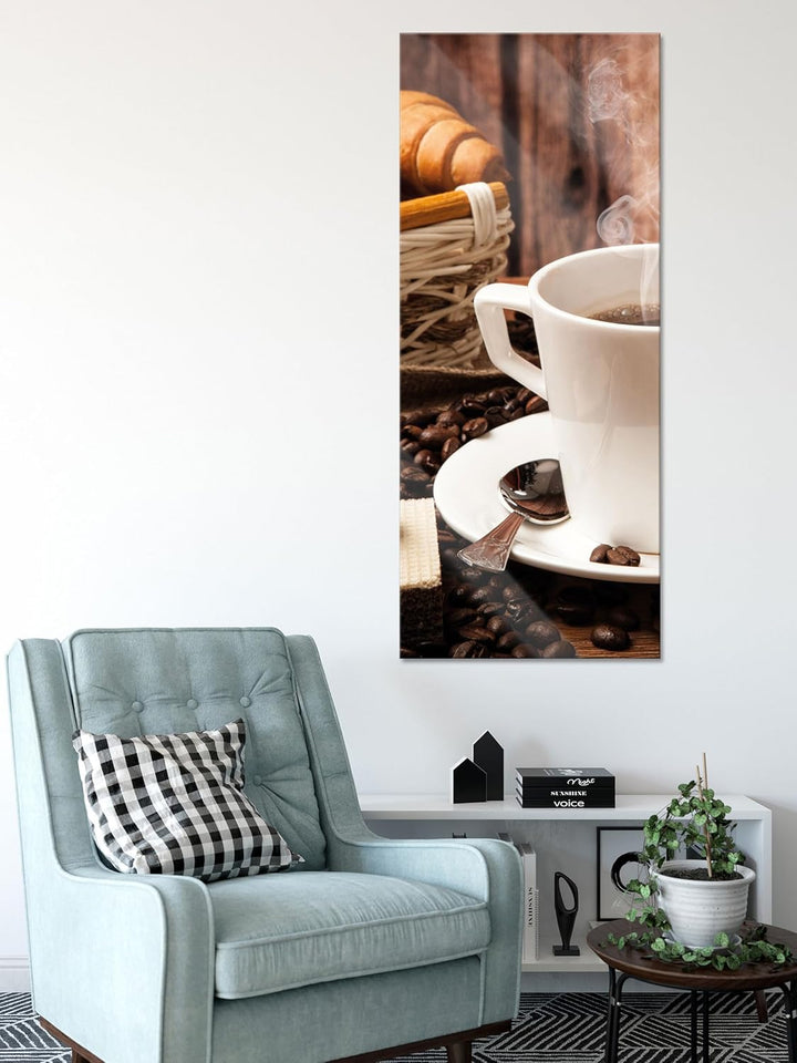 Pixxprint Glasbild Panorama, Wandbild aus Echtglas, heiss aufgebrühter Kaffee, 100x40 cm, inkl. Aufh