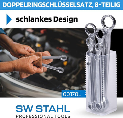 SW-Stahl 00170L Doppelringschlüssel-Satz 6-22 mm, 8-teilig I gerade Ausführung I Ringschraubenschlüs