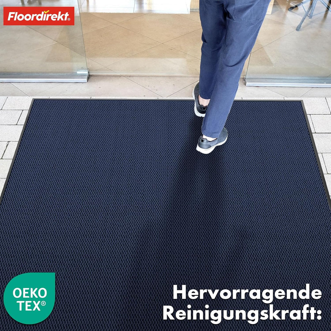 Floordirekt Premium Fussmatte für Eingangsbereich, 80x120cm Blau, Schmutzfangmatte für Innen und Aus