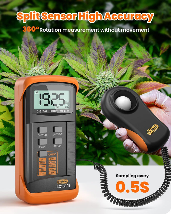 Dr.meter LX1330B Digital Luxmeter, 0-200.000 Messbereich Luxmeter mit 360° Drehbarem Sensor Beleucht