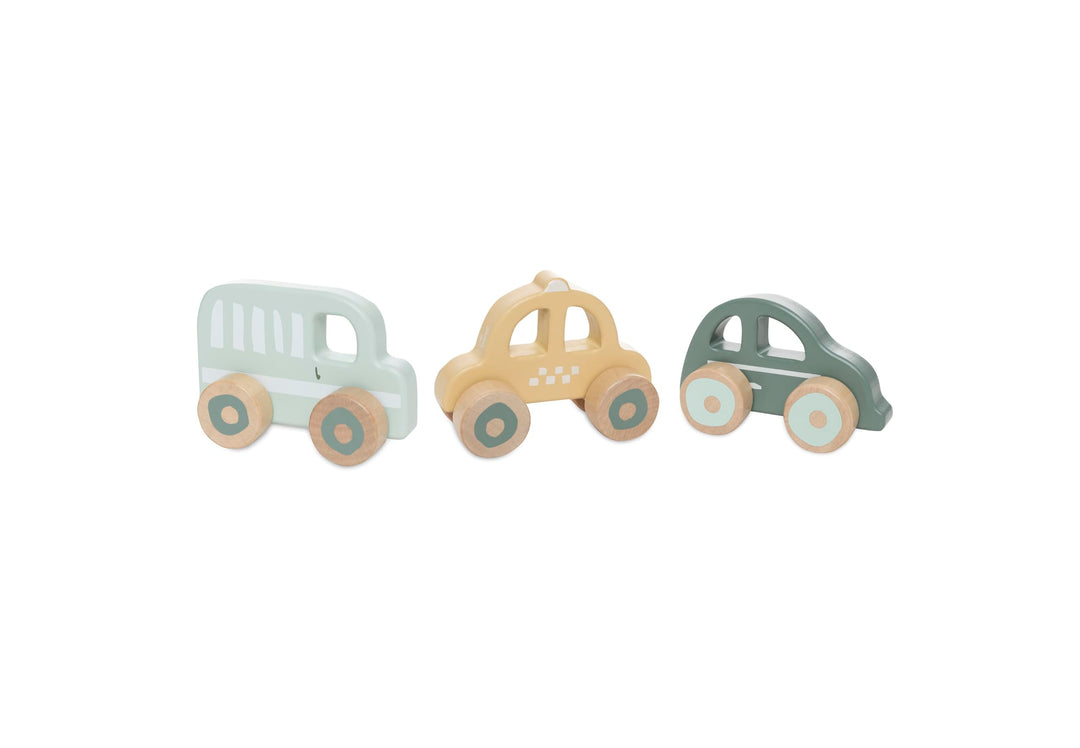 Jollein Holzautos – 3er-Set Spielautos – On The Go – Baby Spielzeug aus Holz – Auto, Taxi &amp; Bus – Fö