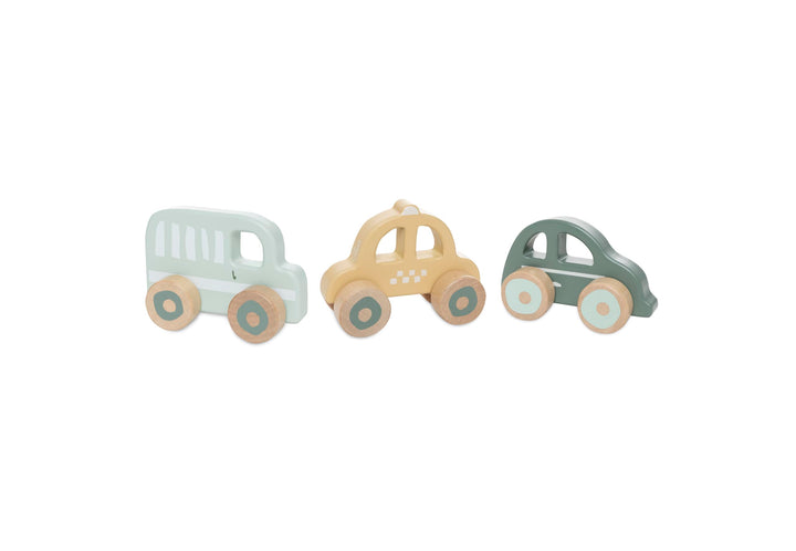 Jollein Holzautos – 3er-Set Spielautos – On The Go – Baby Spielzeug aus Holz – Auto, Taxi &amp; Bus – Fö