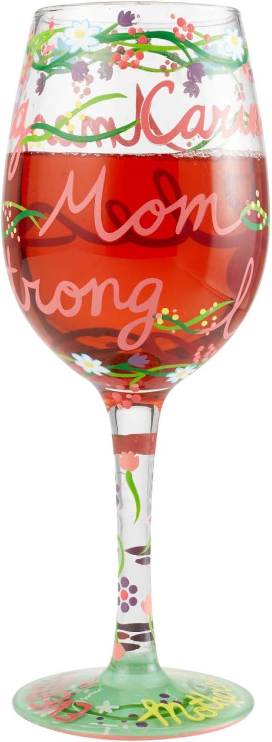Enesco Designs by Lolita Mom Everyday Weinglas, handbemalt, 425 ml, mehrfarbig