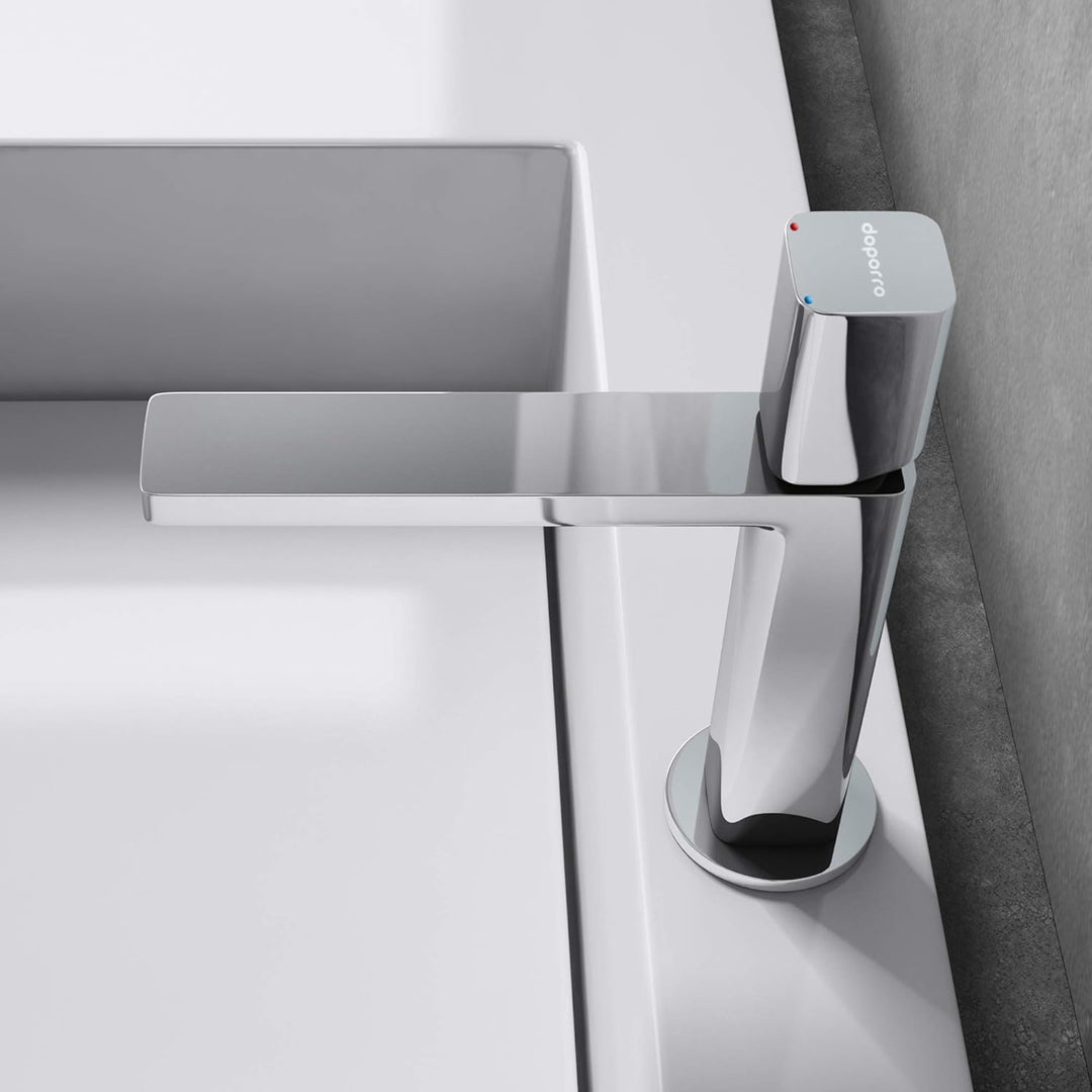 Mai & Mai Wasserhahn Bad Waschtischarmatur eckiges Design Badarmatur Silber Chrom 19,6cm hoch Wascht