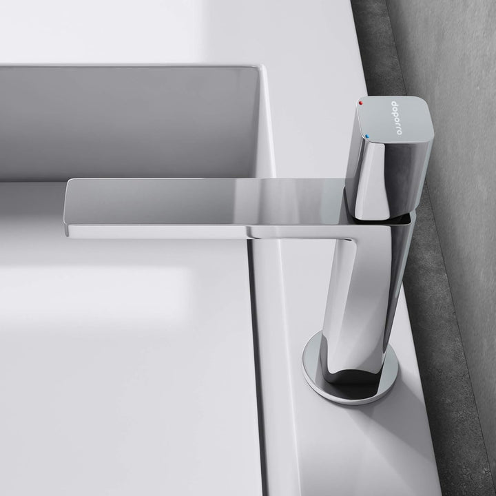 Mai & Mai Wasserhahn Bad Waschtischarmatur eckiges Design Badarmatur Silber Chrom 19,6cm hoch Wascht