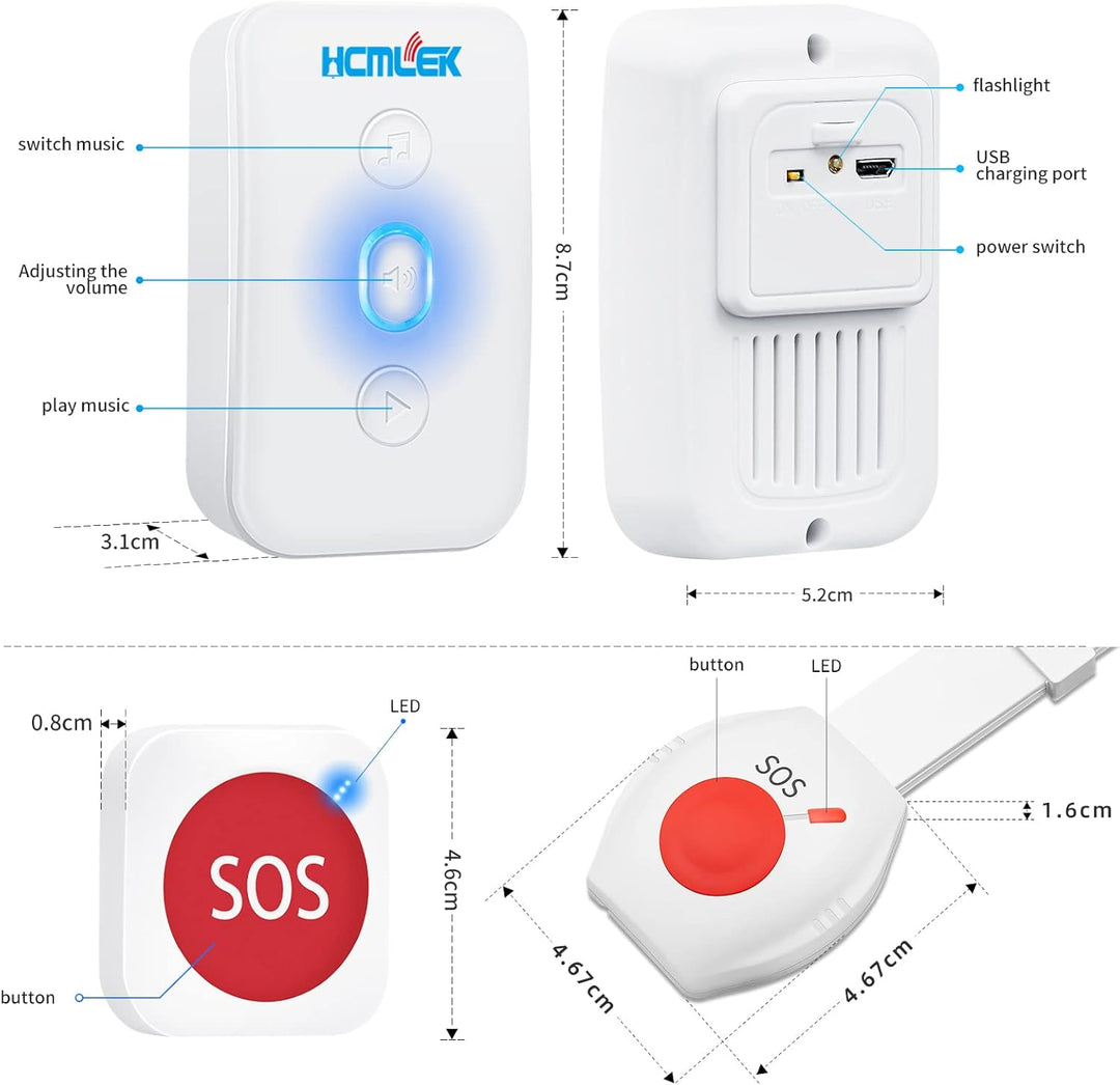 Hcmlek Notrufknopf für Senioren Notruf mit senioren notruf armband, Babyphone für Senioren für Hausn
