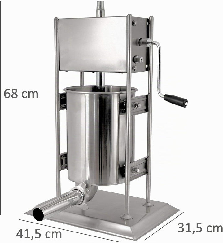 Zelsius Profi Wurstfüllmaschine aus Edelstahl (10 Liter, Silber) + vier verschiedene Füllrohre, Wurs