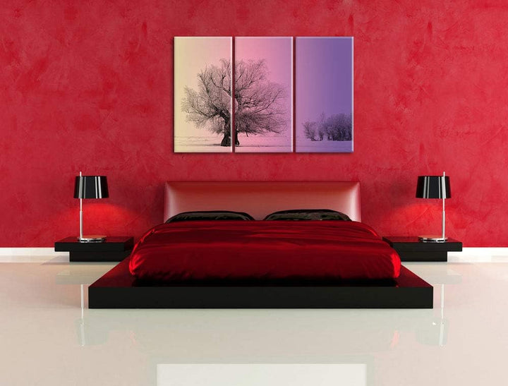 verschneite Bäume im Nebel schwarz/weiss 3-Teiler Leinwandbild 120x80 Bild auf Leinwand, XXL riesige