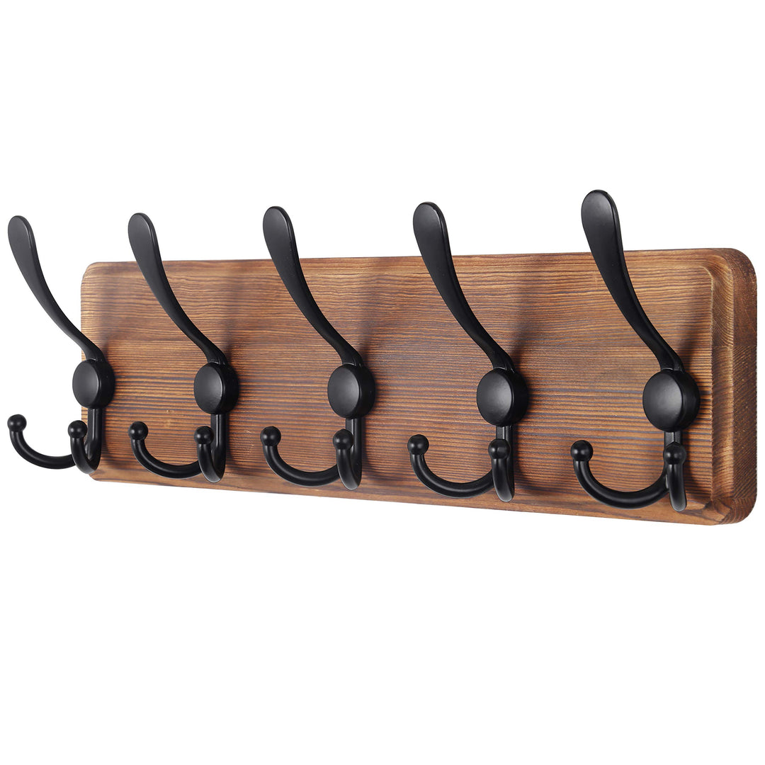 SKOLOO Garderobenleiste Holz, Vintage, Stabile Kleiderhaken Wand mit 5 Dreifachhaken, zum Aufhängen