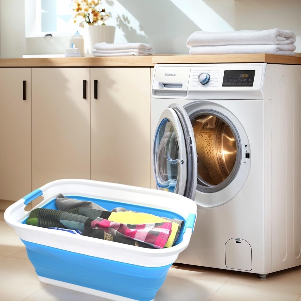 SAMMART 41L Set of 2 Collapsible Laundry Basket (Himmelblau, 2) Himmelblau 2, Himmelblau 2