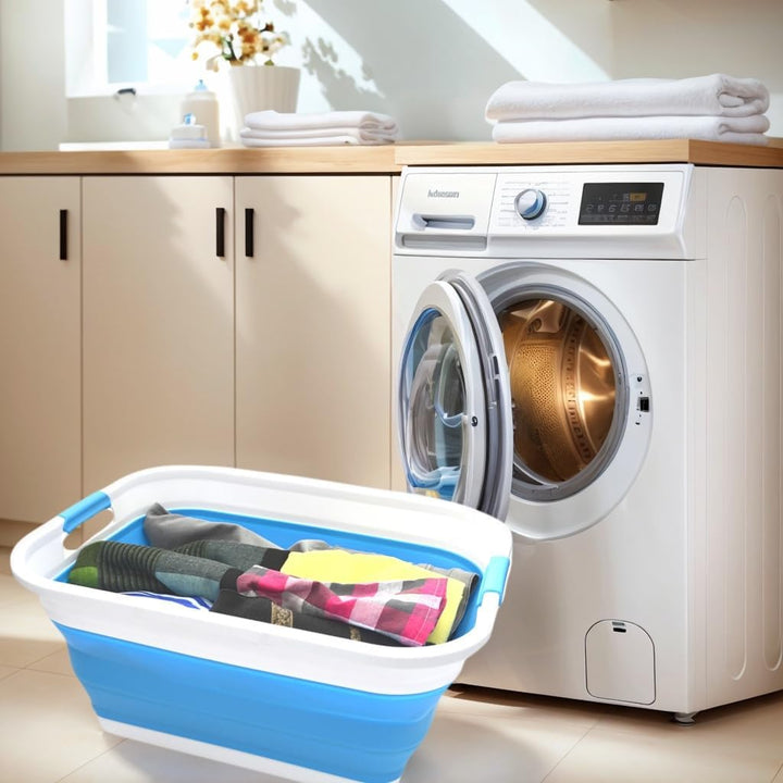 SAMMART 41L Set of 2 Collapsible Laundry Basket (Himmelblau, 2) Himmelblau 2, Himmelblau 2