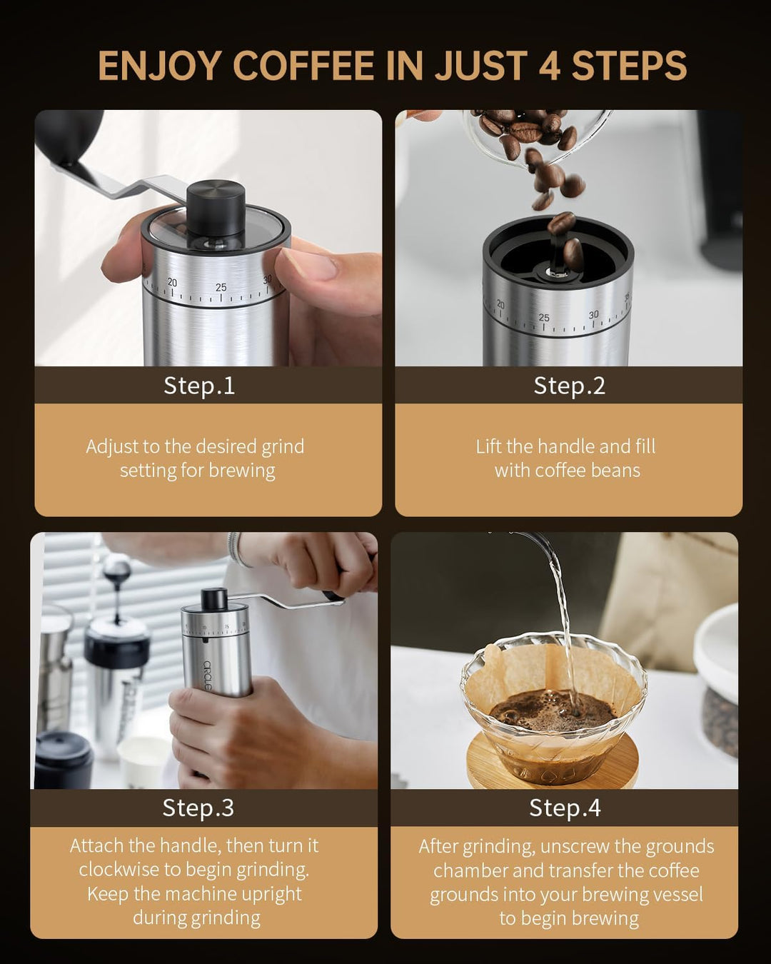 CIRCLE JOY Tragbare Manuelle Kaffeemühle mit keramischem Konischem Frässtift und 40 Externen Einstel