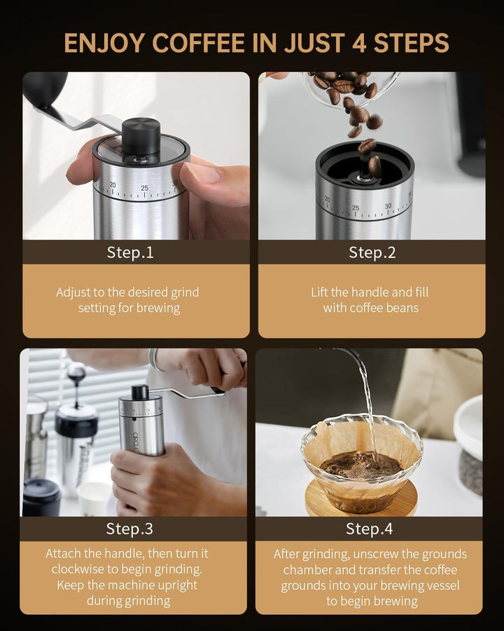 CIRCLE JOY Tragbare Manuelle Kaffeemühle mit keramischem Konischem Frässtift und 40 Externen Einstel