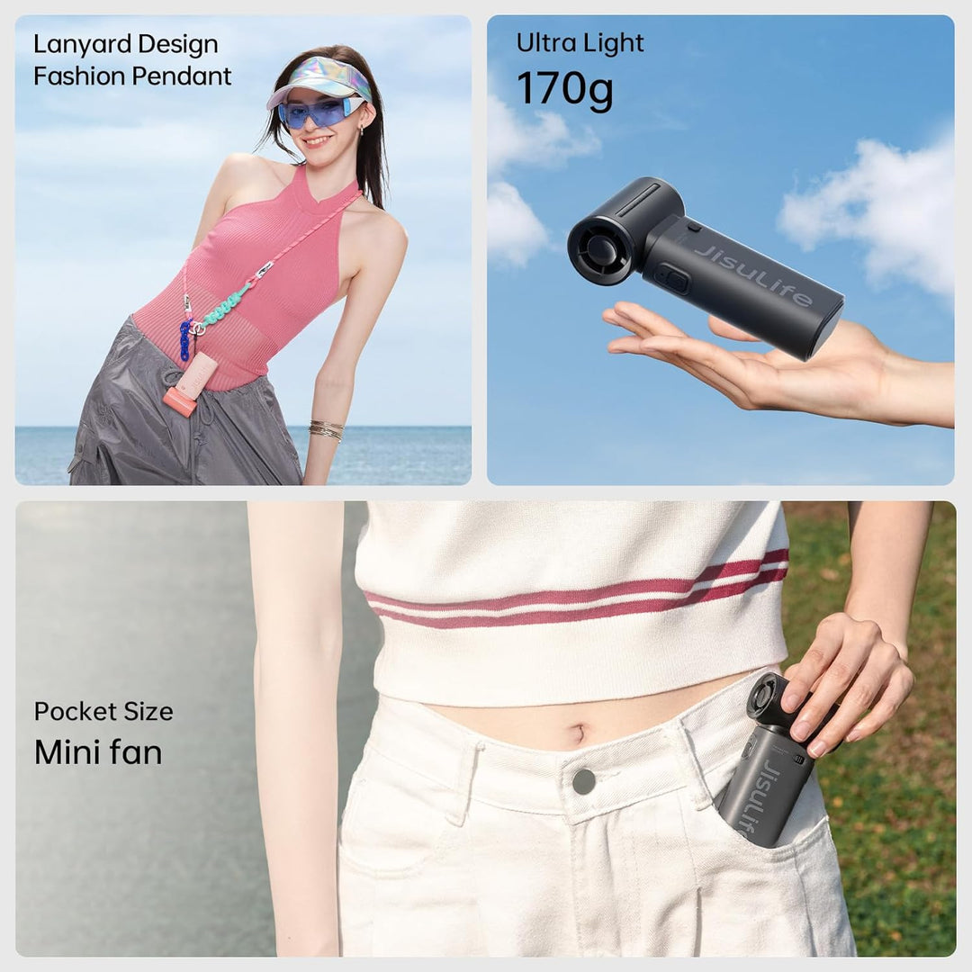 JISULIFE Tragbarer Handventilator, Turbo-Power [18 Stunden Maximale], 5-Gang-Wind, 5000 mAh wiederau