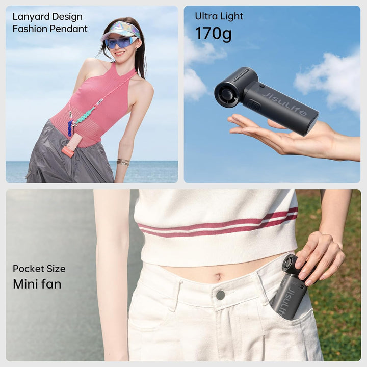 JISULIFE Tragbarer Handventilator, Turbo-Power [18 Stunden Maximale], 5-Gang-Wind, 5000 mAh wiederau