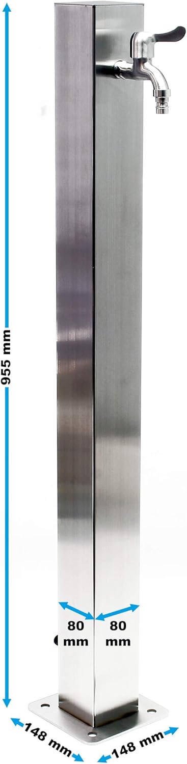 Wiltec eckige Wasserzapfstelle aus Edelstahl 95 cm, Wassersäule mit Wasserhahn & Anschluss, UV- & fr