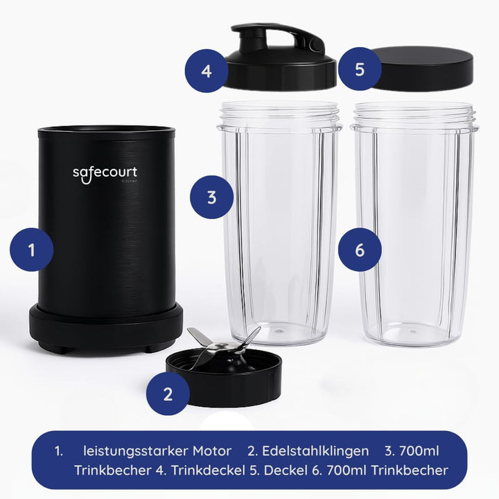 Safecourt Standmixer – Kraftvoller Smoothie Maker, Mixer & Blender To-Go [1000W] – für Smoothies, Sh