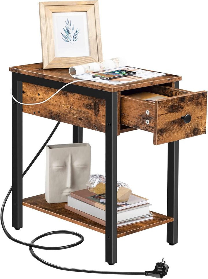 HOOBRO Beistelltisch mit Ladestation, Nachttisch mit Steckdose, 2 AC-Anschlüsse, 2 USB-Anschlüsse, S