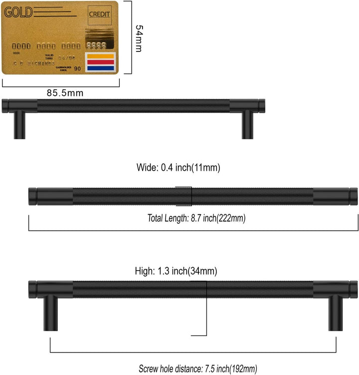 Amerdeco 10 Stück Gerändelte Schrankgriffe Schwarzes Griffe Möbel Möbelgriffe 192mm Lochabstand Türg