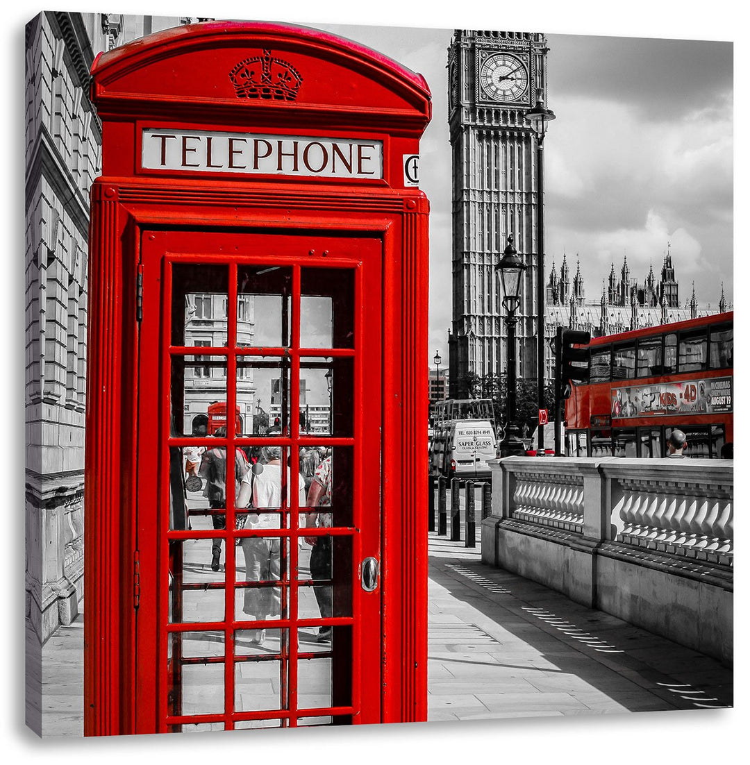 Pixxprint Telefonzelle London als Leinwandbild/Grösse: 70x70 cm/Wandbild/Kunstdruck/fertig bespannt,