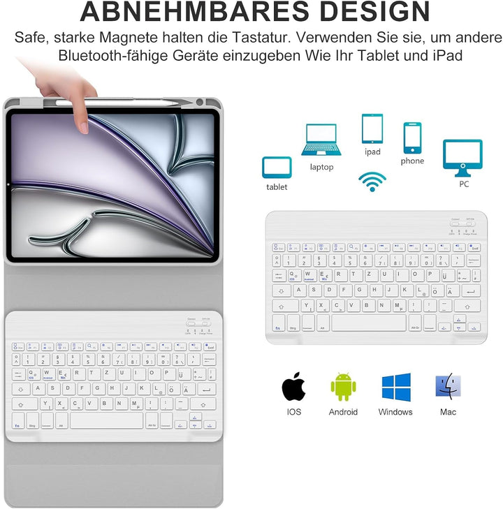 Tastatur für iPad Air 11 (M4 2026/M3 2025/M2 2024)/iPad Pro11/Air 5./4. Gen | Mit Magnetisch Abnehmb